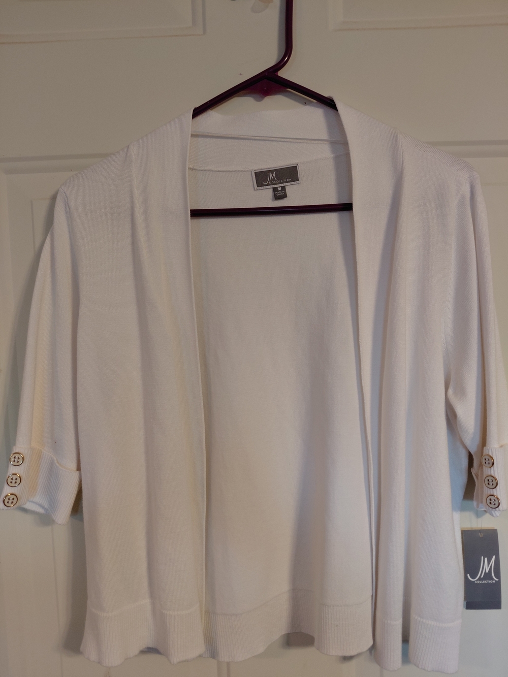 JM Collection Bright White Button-Cuff Women's Sweater